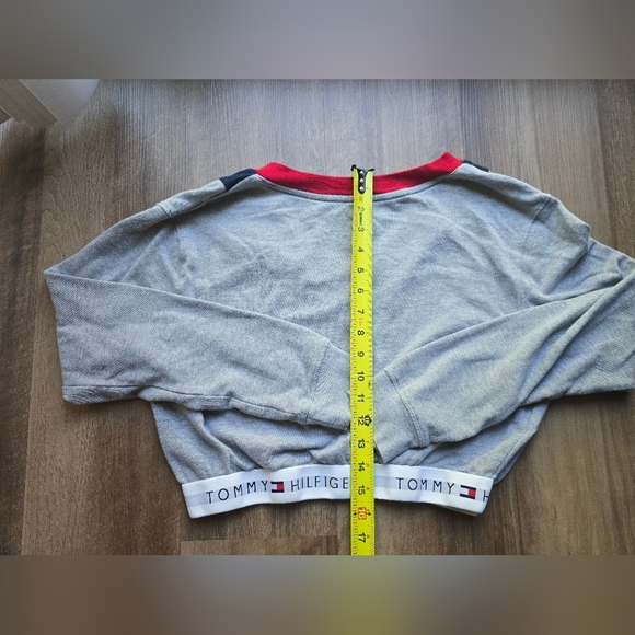 Tommy Hilfiger V-Neck Sweater in Gray with Red and Black Trim - Picture 5 of 6